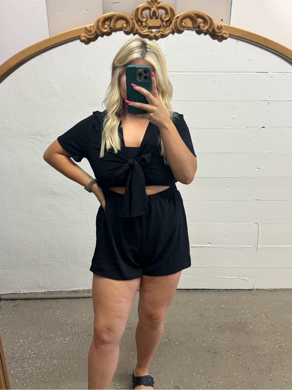 Black Tie-Front Romper